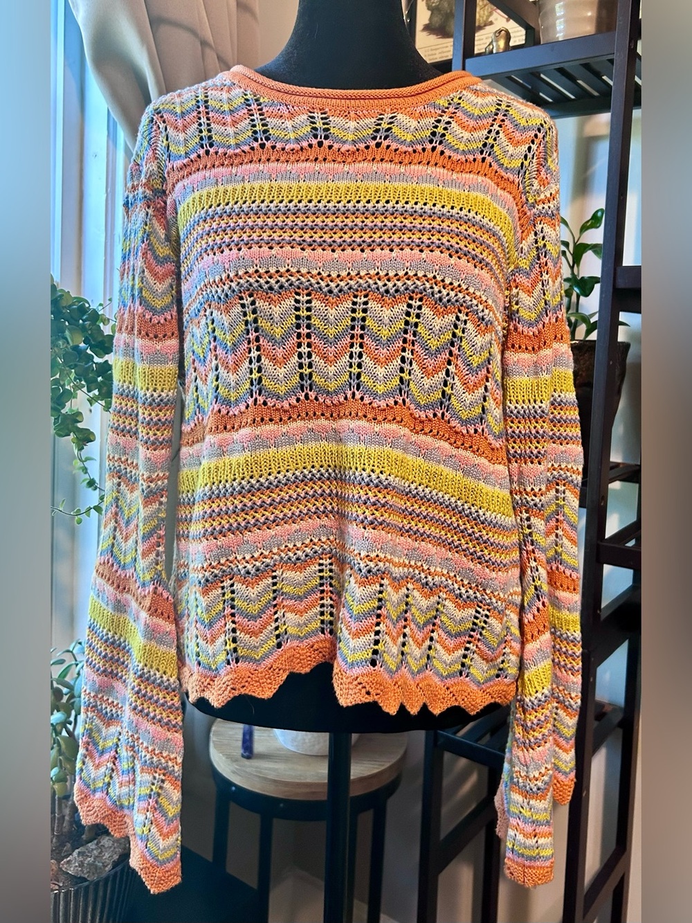 Lightweight Multicolor Open-Knit Women’s Sweater - Peach & Yellow